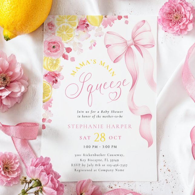  Pink Floral Lemon Baby Shower Invitation (Creator Uploaded)