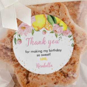 Pink Floral Lemon Birthday Baby Shower Classic Round Sticker