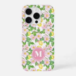 Pink Floral Lemon Pattern Monogram iPhone 16 Pro Case