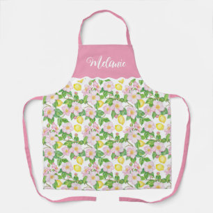 Pink Floral Lemon Pattern Personalised Name Apron
