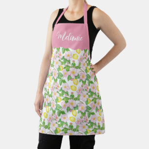 Pink Floral Lemon Pattern Personalised Name Apron