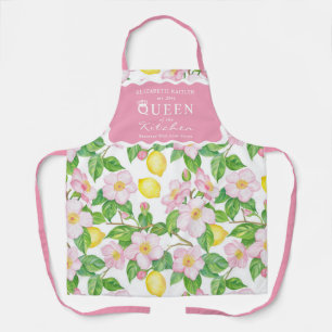 Pink Floral Lemons Citrus Queen of the Kitchen Apron