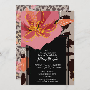 Pink Floral Leopard Print Bridal Shower Invitation