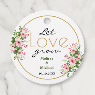 Pink Floral Let Love Grow Wedding Thank You Favour Tags