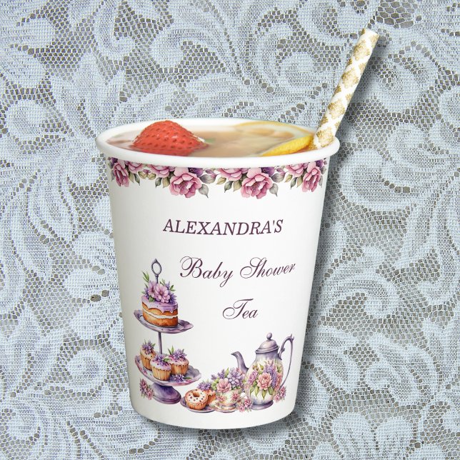 Pink Floral Lilac Tea Party Baby Girl Shower Paper Cups (Creator Uploaded)