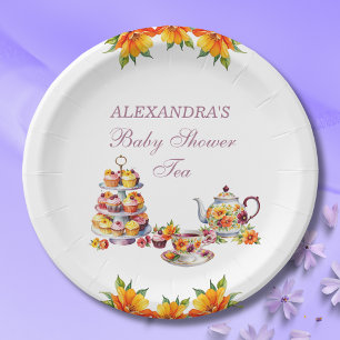 Pink Floral Lilac Tea Party Baby Shower  Paper Plate