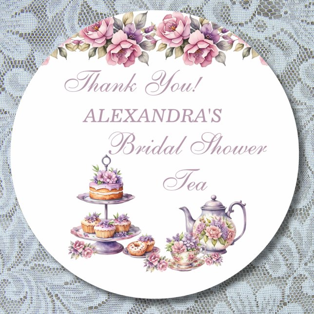 Pink Floral Lilac Tea Party Bridal Shower Favour Classic Round Sticker (Creator Uploaded)