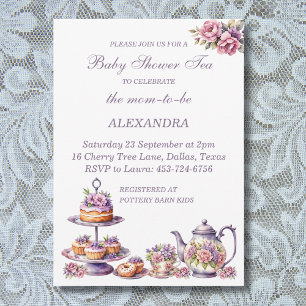 Pink Floral Lilac Whimsical Tea Baby Shower  Invitation