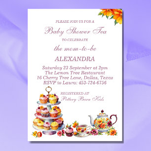 Pink Floral Lilac Whimsical Tea Baby Shower   Invitation