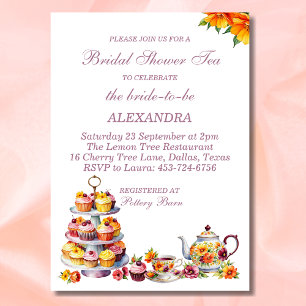 Pink Floral Lilac Whimsical Tea Bridal Shower   Invitation