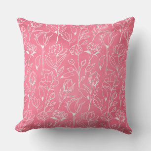 Pink Floral Line Art Cushion