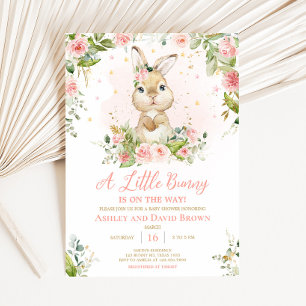 Pink Floral Little Bunny Baby Shower Invitation