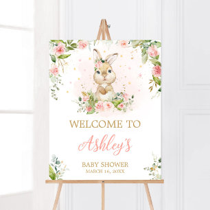 Pink Floral Little Bunny Baby Shower Welcome Poster