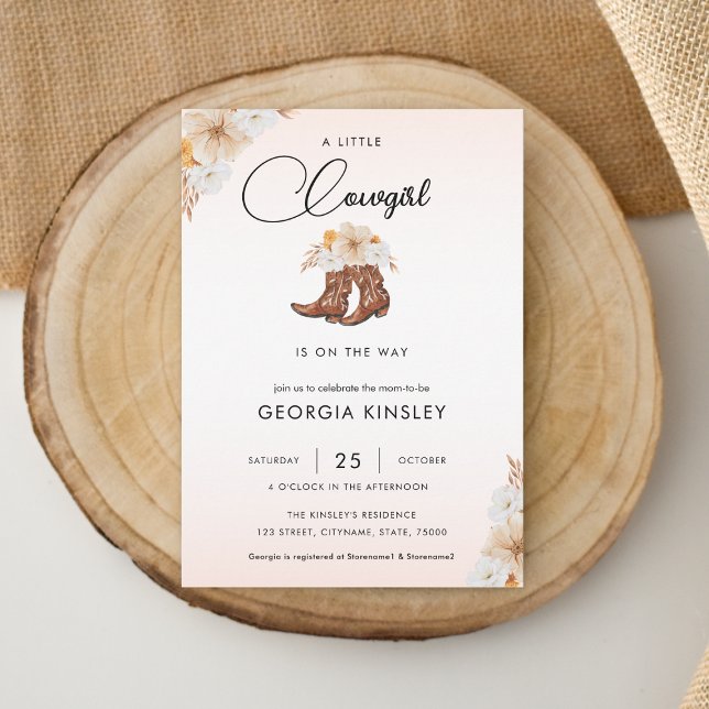 Pink Floral Little Cowgirl Western Baby Shower Invitation (Creator Uploaded)