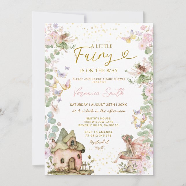 Pink Floral Little Fairy Baby Shower  Invitation (Front)