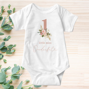 Pink Floral Little Miss Onederful 1st Birthday Baby Bodysuit