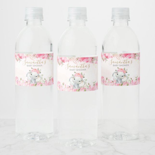 Pink Floral Little Peanut Baby Shower Water Bottle Label (Bottles)