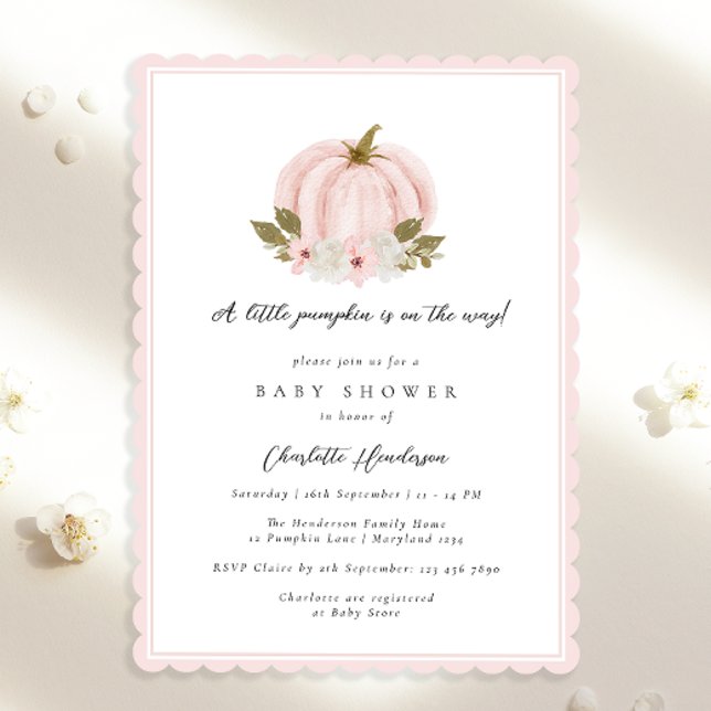 Pink Floral Little Pumpkin Baby Shower Invitation (Creator Uploaded)