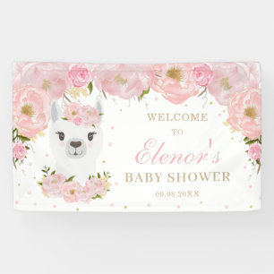 Pink Floral Llama Mama Animal Baby Shower Backdrop Banner