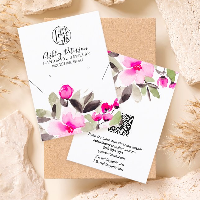 Pink floral logo jewellery earring necklace business card (Creator Uploaded)