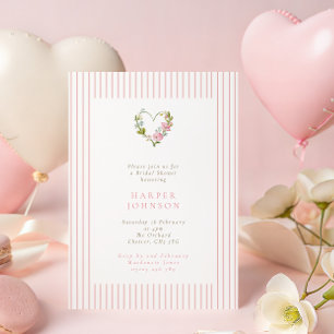 Pink Floral Love Heart Valentines Bridal Shower Invitation
