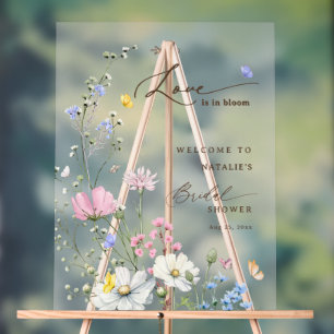 Pink Floral Love in Bloom Bridal Shower Frosted Acrylic Sign