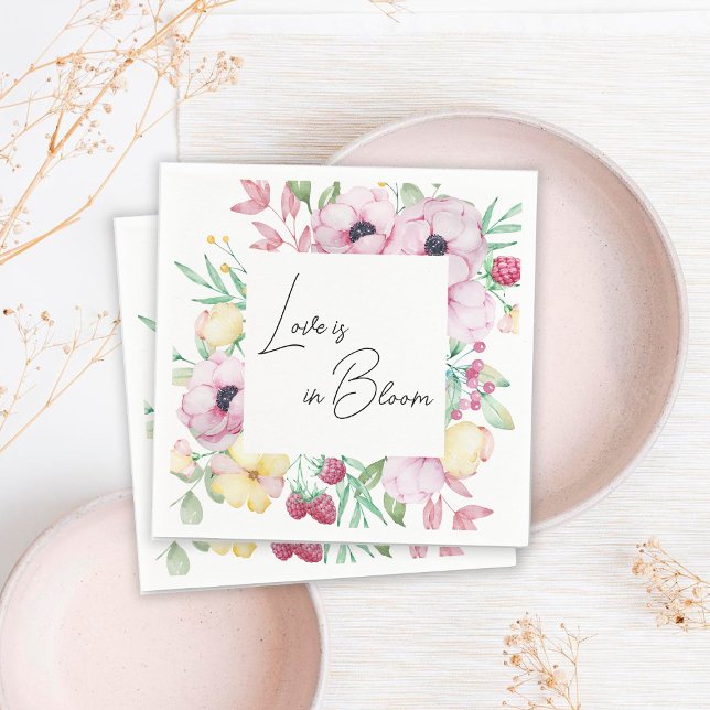 Pink Floral Love is in Bloom Bridal Shower Napkin (Creator Uploaded)
