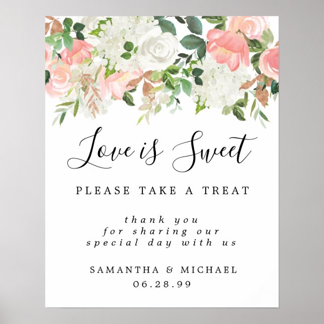 Pink Floral Love is Sweet Wedding Dessert Bar Post Poster (Front)