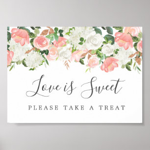 Pink Floral Love is Sweet Wedding Dessert Bar Sign