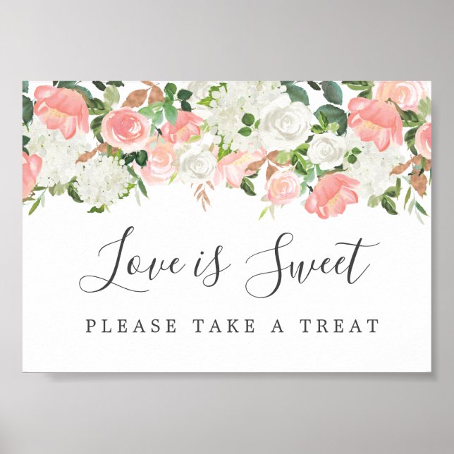 Pink Floral Love is Sweet Wedding Dessert Bar Sign (Front)