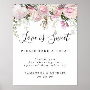 Pink Floral Love is Sweet Wedding Dessert Bar Sign