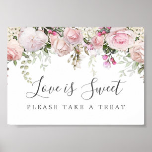 Pink Floral Love is Sweet Wedding Dessert Bar Sign