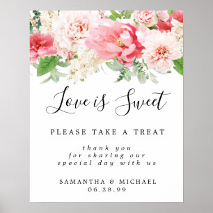 Pink Floral Love is Sweet Wedding Dessert Bar Sign