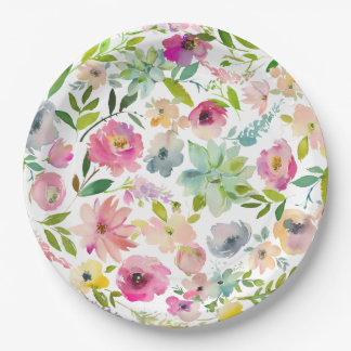 Pink Floral Love Spring Shower Wedding Baby Paper Plate