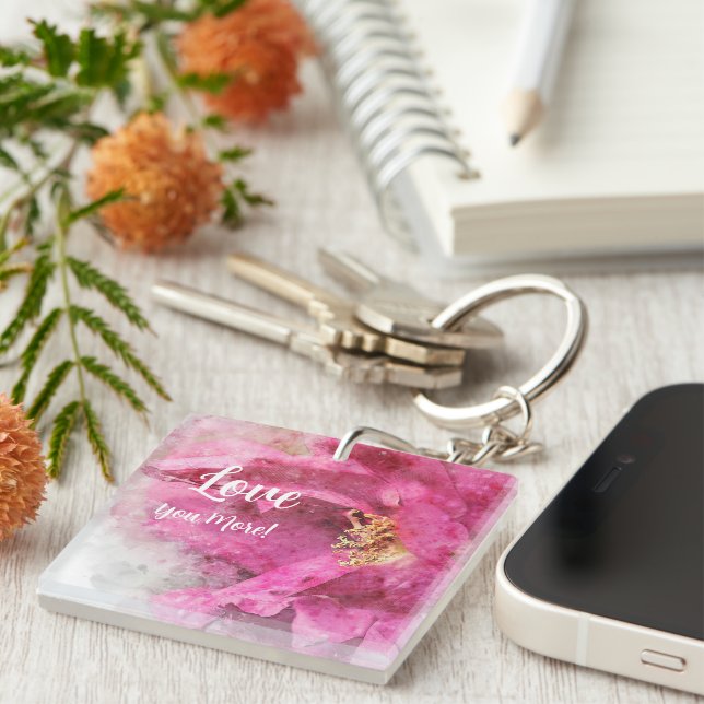 Pink Floral Love You More  Key Ring (Front Right)
