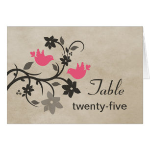 Pink Floral Lovebirds Table Number Card