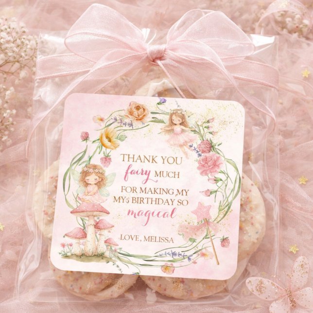Pink Floral Magical Fairy Garden Girl Birthday    Square Sticker (Creator Uploaded)