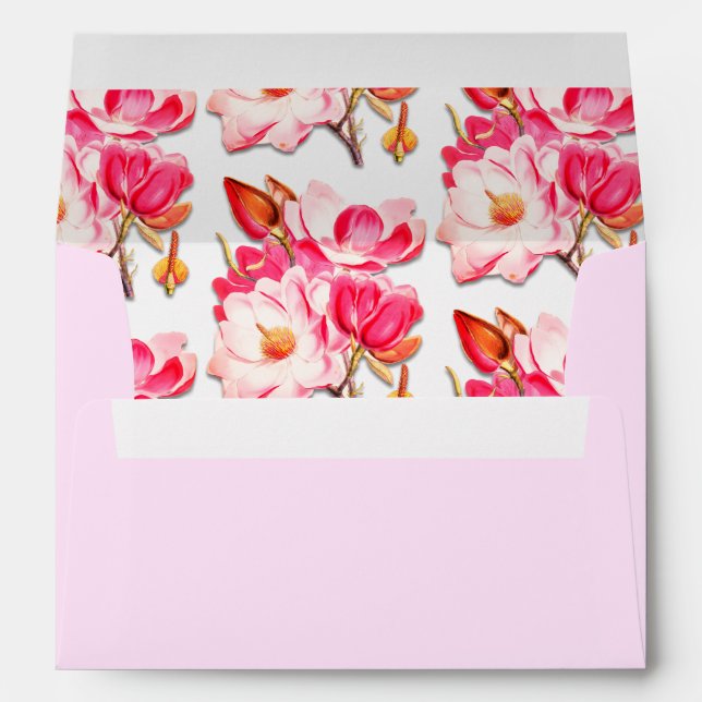 Pink Floral Magnolia Elegant Wedding Envelope (Back (Bottom))