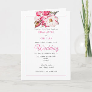 Pink Floral Magnolia Elegant Wedding Invitation