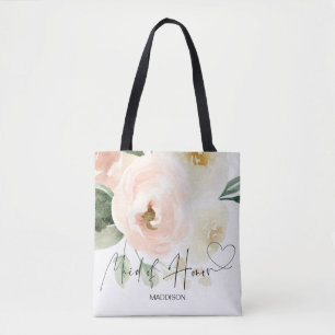 Pink Floral Maid of Honor Bridal Party Gift Tote Bag