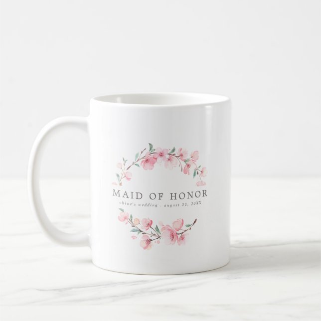 Pink  Floral Maid of Honour Coffee Mug (Left)