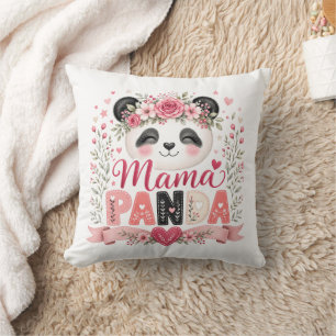 Pink Floral Mama Panda Motherhood Illustration Cushion