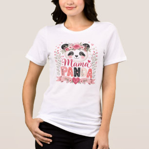 Pink Floral Mama Panda Motherhood Illustration Tri-Blend Shirt