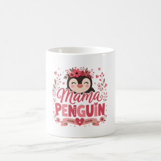 Pink Floral Mama Penguin Motherhood Illustration Coffee Mug