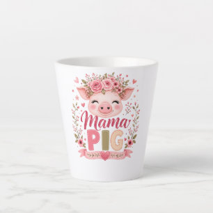 Pink Floral Mama Pig Cute Farm Animal Motherhood Latte Mug