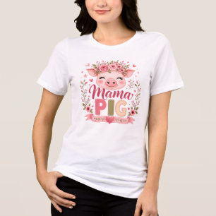 Pink Floral Mama Pig Cute Farm Animal Motherhood Tri-Blend Shirt