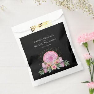 Pink Floral Mandala Crystals Metaphysical Wedding Favour Bag