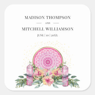 Pink Floral Mandala Crystals Metaphysical Wedding Square Sticker