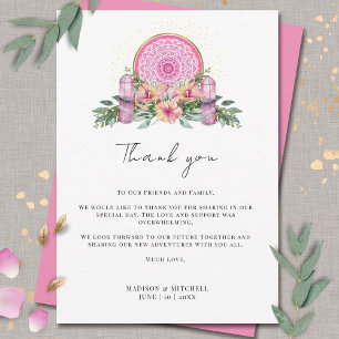 Pink Floral Mandala Crystals Metaphysical Wedding Thank You Card