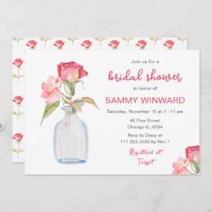 Pink Floral Mason Jar Bridal Shower Invitation